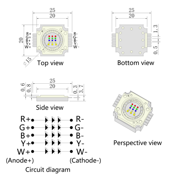 15W RGBWA/RGBWY R9C Five colours COB Module LED