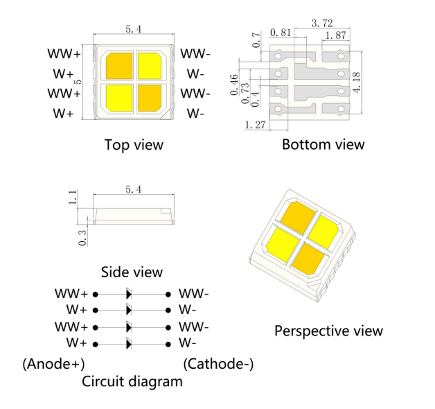 2W 5054 Double Color Temperature 4IN1 SMD LED