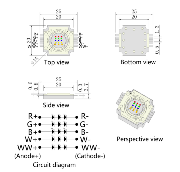 15W WRGBWW R9C square COB Module LED