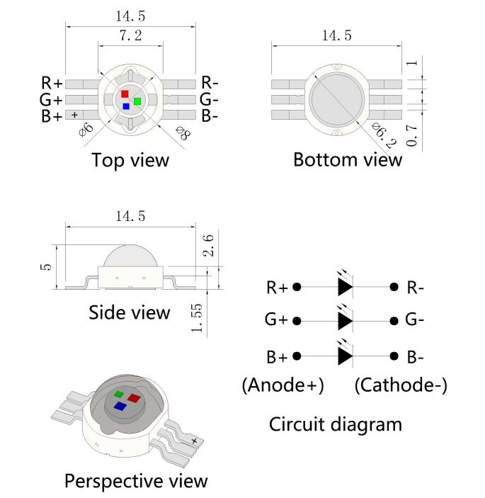 Milky Lens 6pins High Power 3w RGB Led