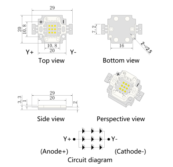 10W Yellow 590-595nm R1C COB Module LED