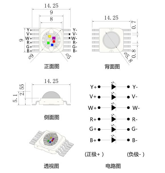 12pins High Power 12W RGBWYV 6in1 Led Chip