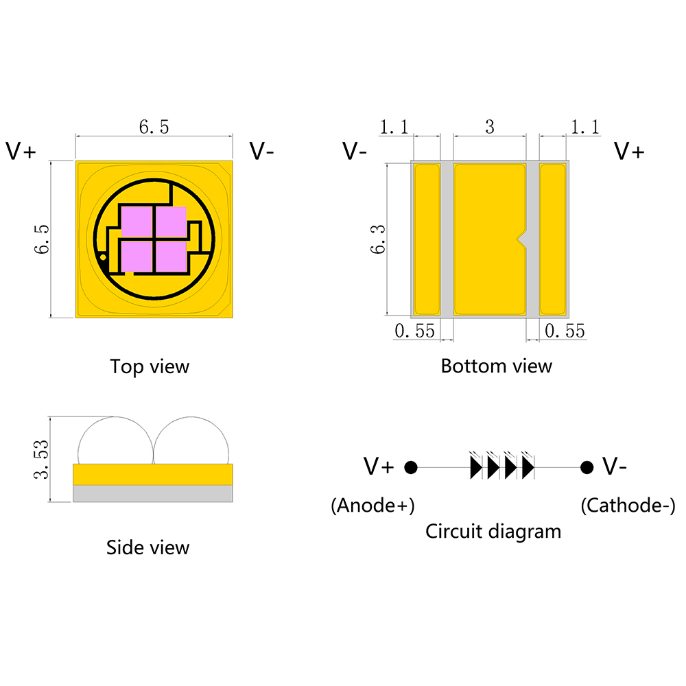 High-power ceramic 6565 UV 30-degree/60-degree 365-410nm UV curing light source