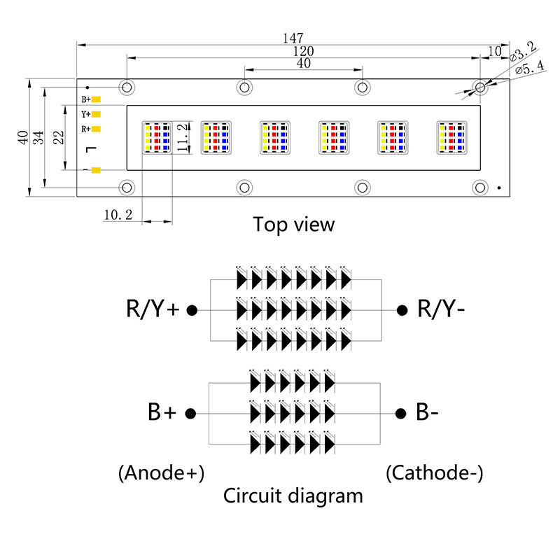 66W high-power red, yellow, and blue three in one spectrometer, integrated module light source for therapy, phototherapy, and beauty
