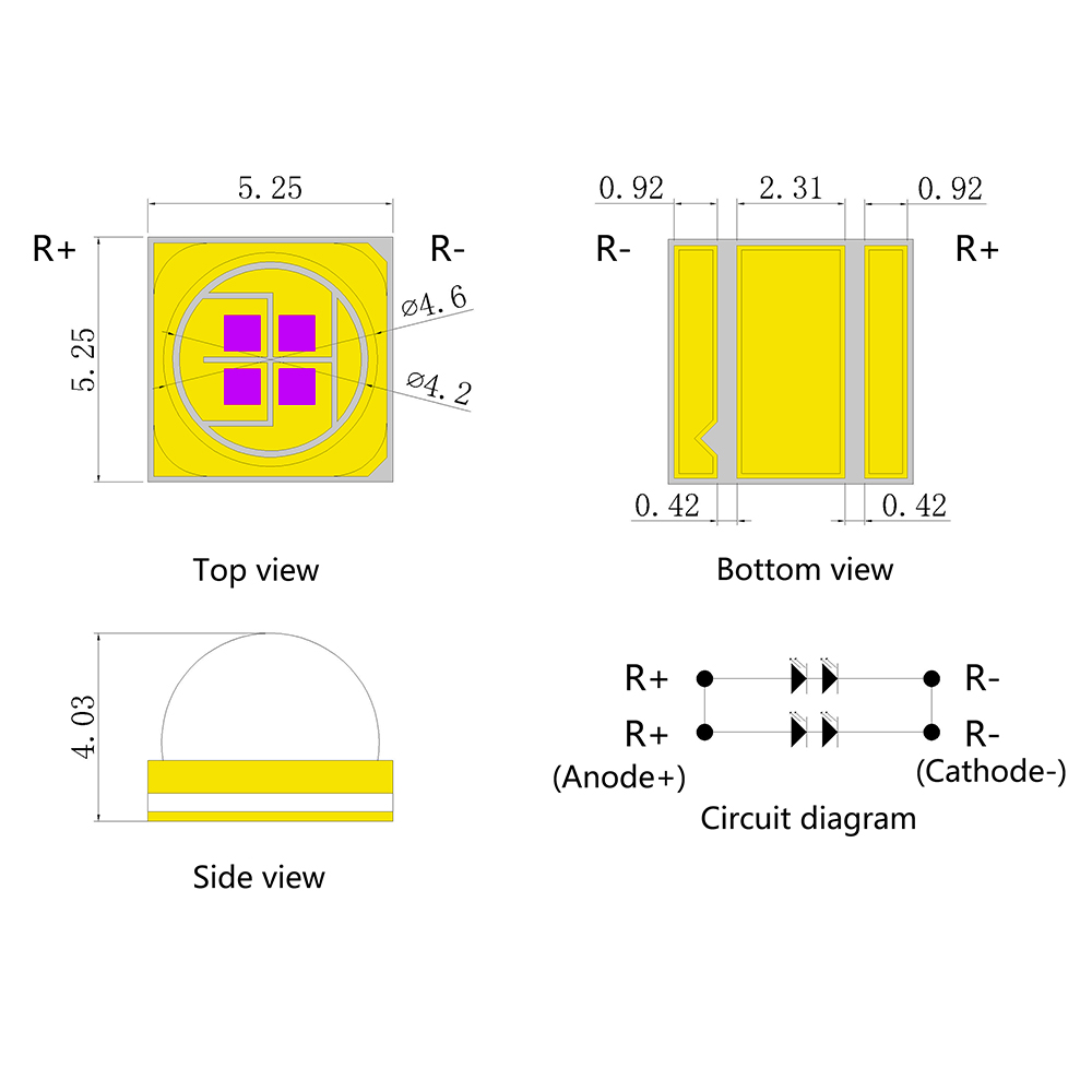 5050 quartz glass 60° lens LED chip 365-425nm anti-counterfeiting detection high-power LED light source