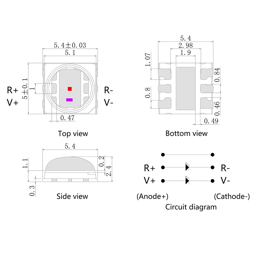 5050 dual-color medical and beauty LED light source with violet and red light